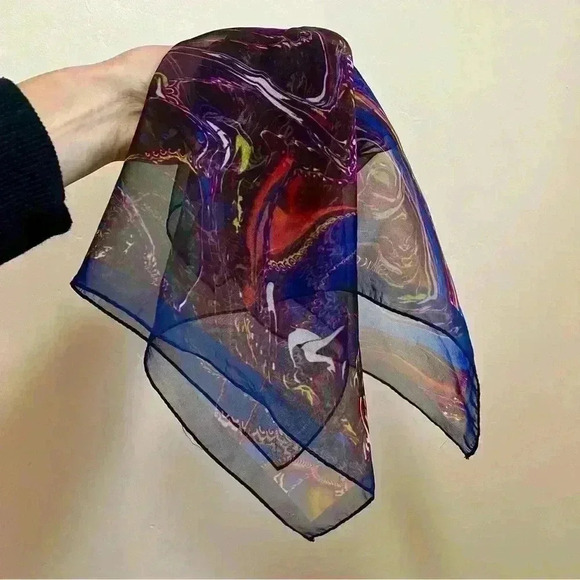 Square Polyester Sheer Head Wrap Neck Neckerchief Shawl Dye Color Pattern 21x21” - Picture 3 of 4